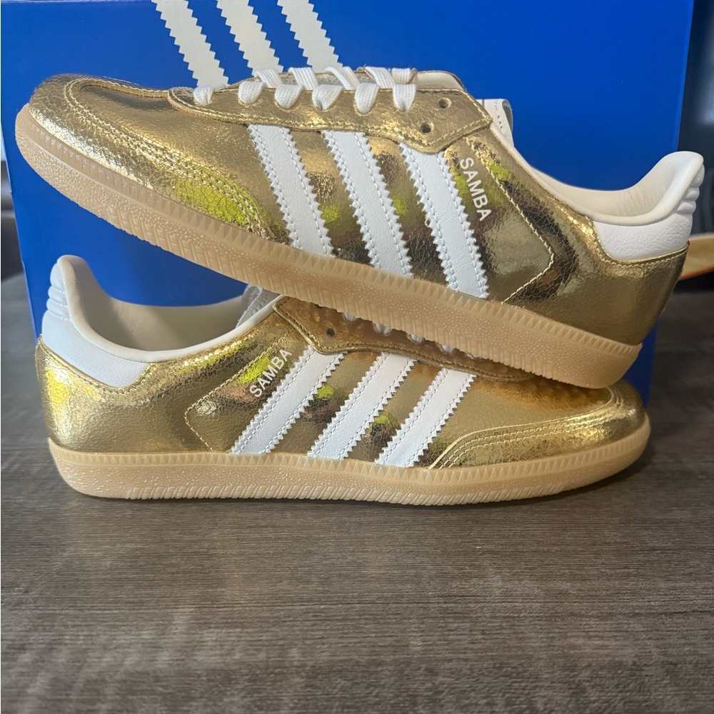 adidas Samba Gold and White Sneakers